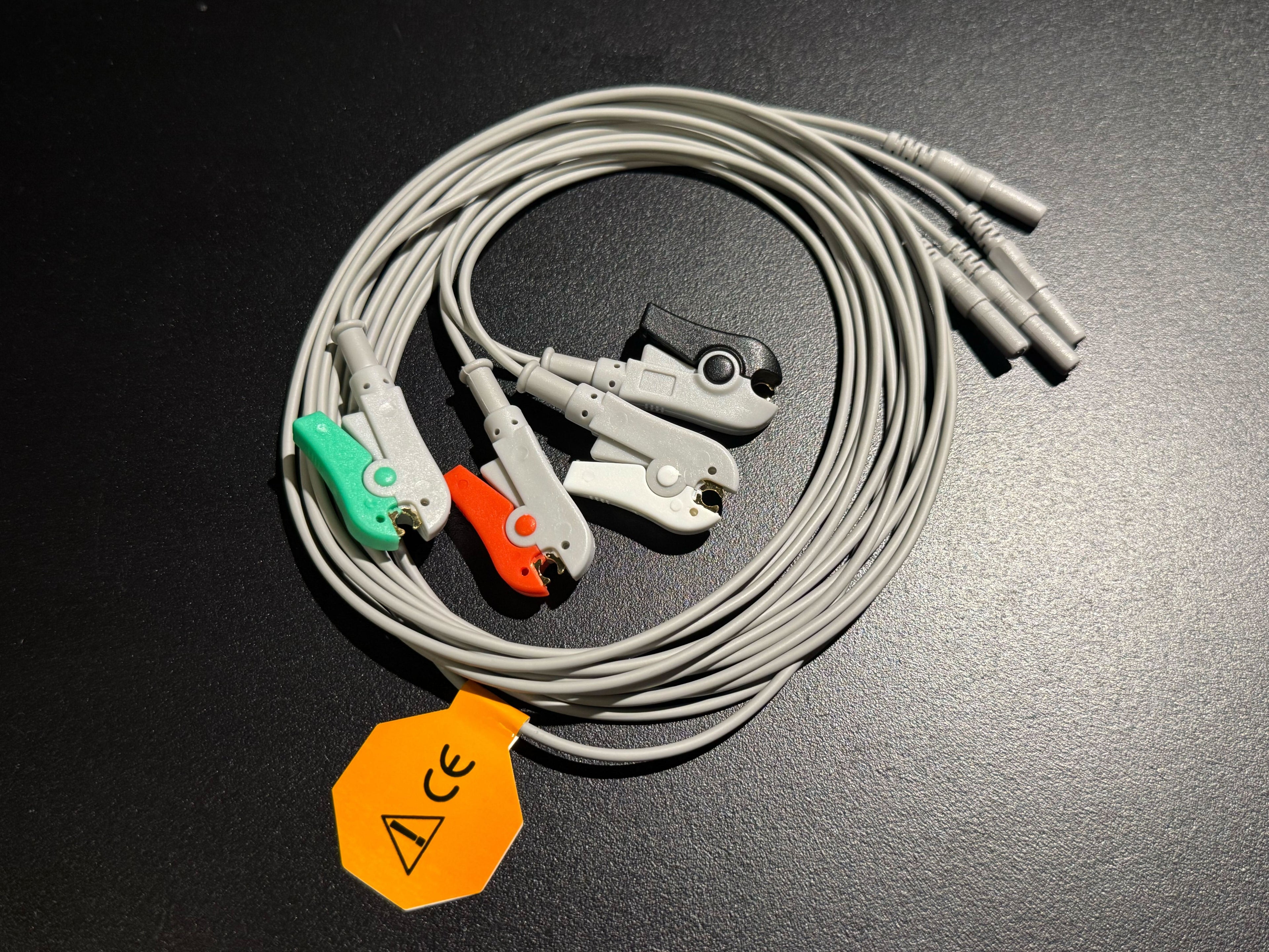 DIN 1.5mm ECG/EEG Electrode Wires With Clips -  Colour Coded - 120mm